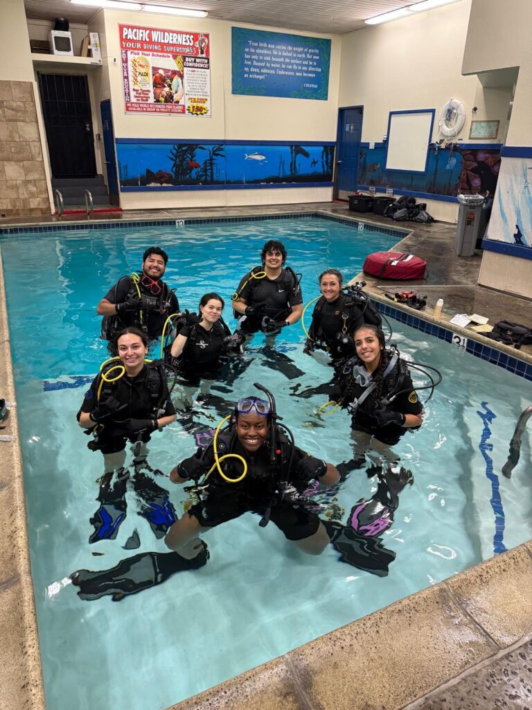 Cohort scuba training in a pool (PADI) — Black Tech Link BIPOC Coastal Research Program (BCRP)